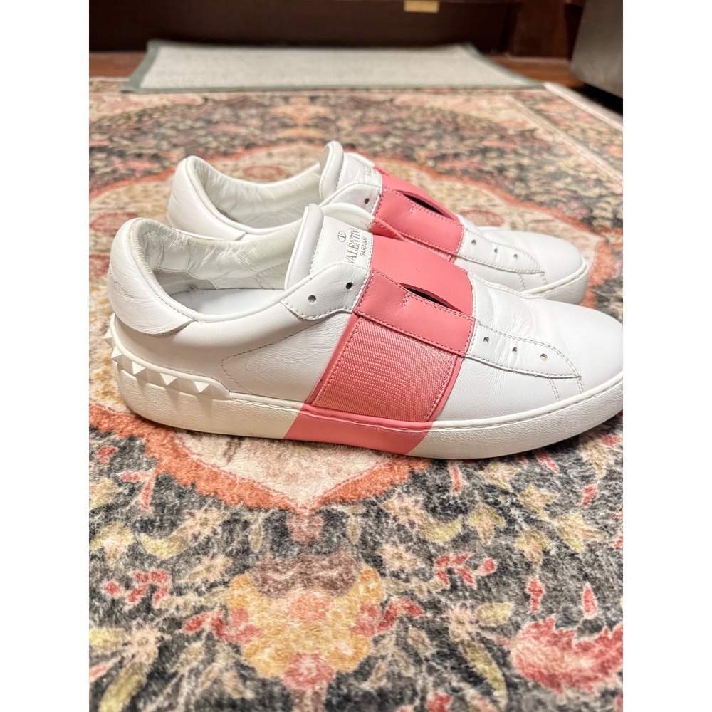 Valentino Garavani Open Two-Tone Leather Rockstud Sneakers White Pink 40.5 IT